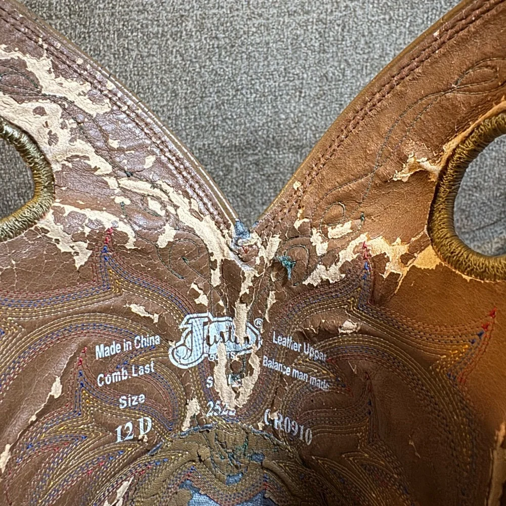 Justin Square Toe Men's Brown & Orange Western Cowboy Boots Size 12D - Picture 9 of 12